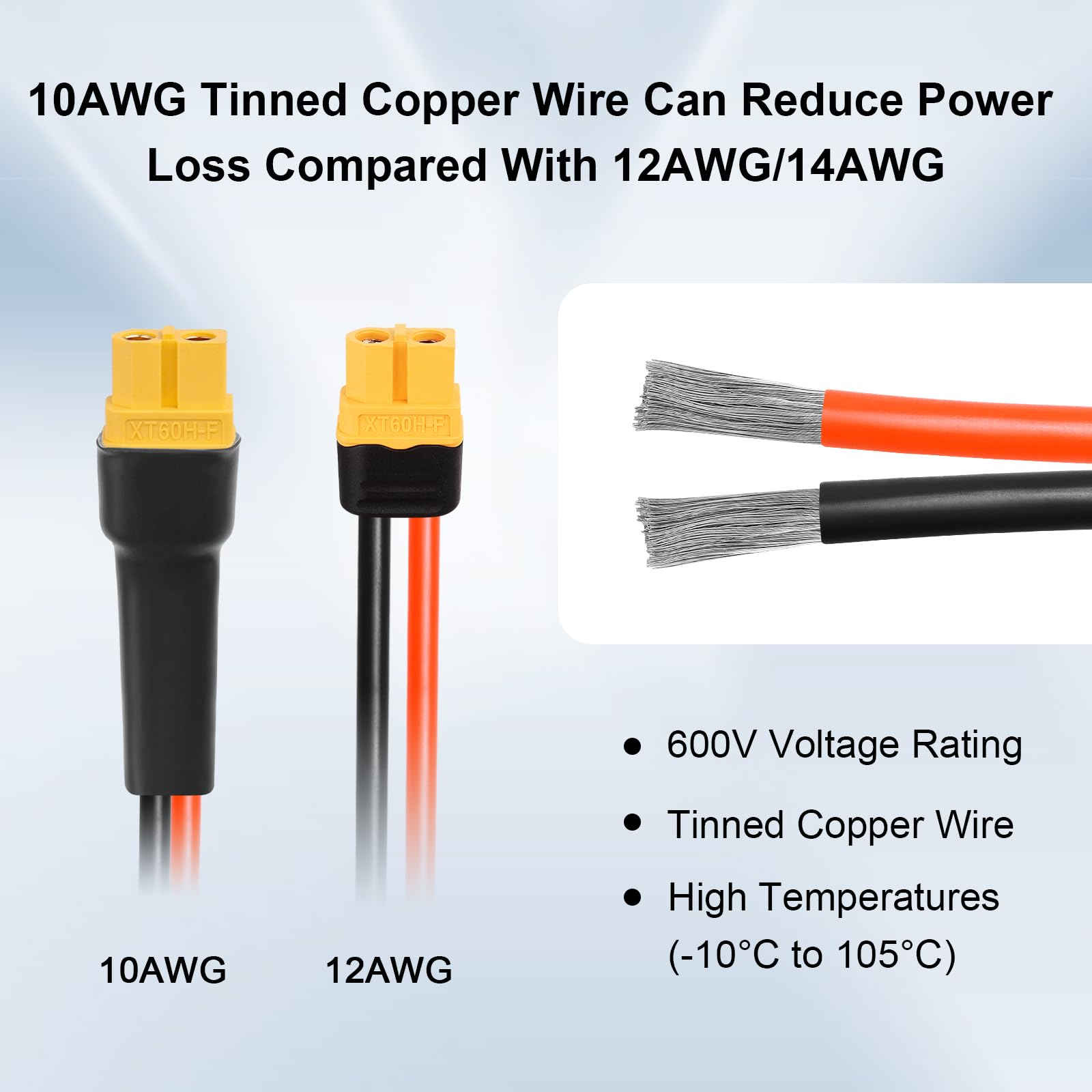 Cavo di prolunga XT60, 10 m, 10 AWG, filo di rame stagnato con connettori XT60 maschio a femmina, cavo di alimentazione resistente per modelli RC, drone e applicazioni solari