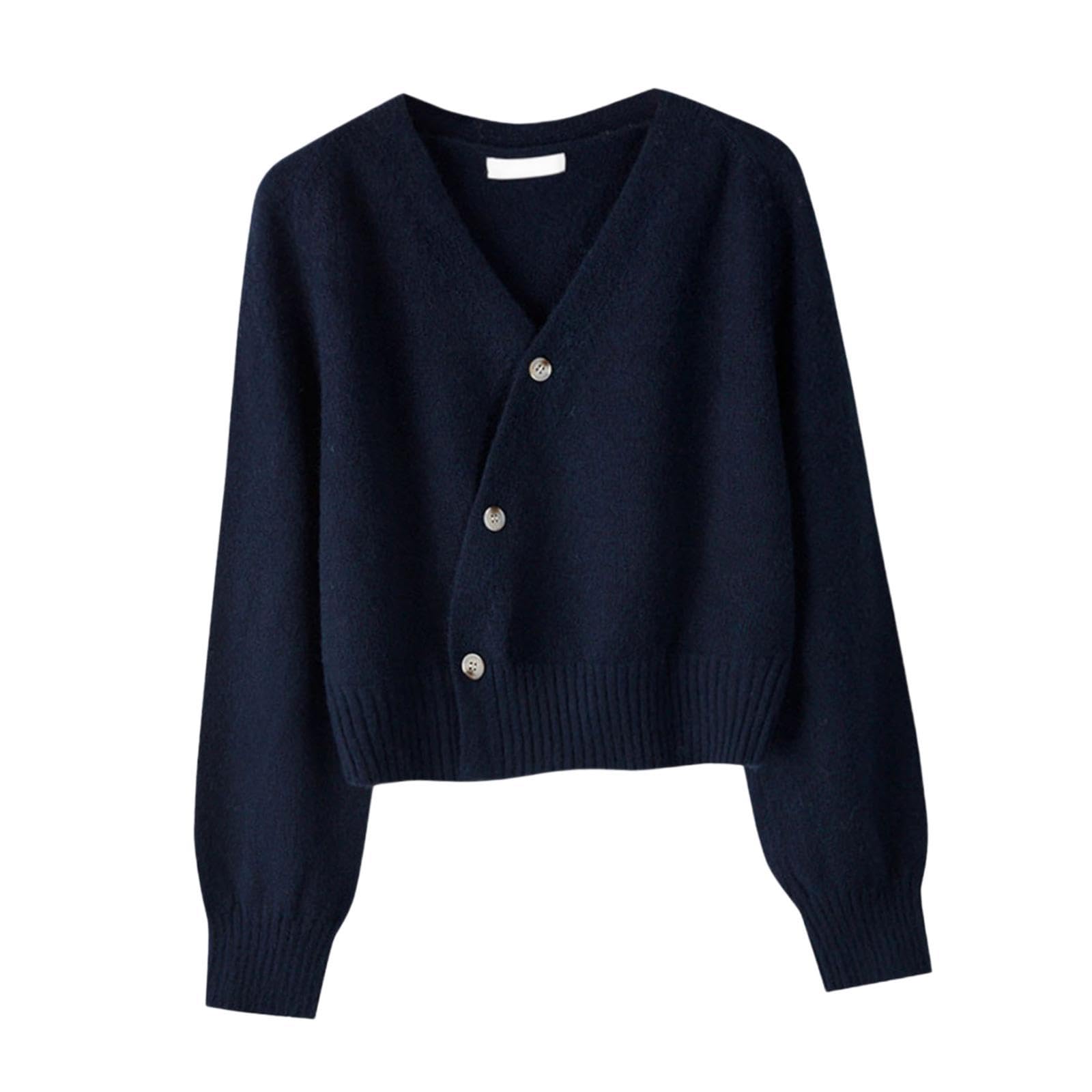 Women's Cardigan Sweater for Fall Winter Jacket Clothes V Neck Crop Cardigan Navy-image-26