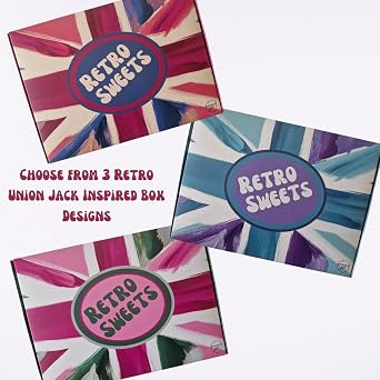 Retro Sweets Gift Box Ultimate Sweet Hamper. Packed in a fun Retro Design Box with over 50 Nostalgic and Popular British Sweets (Large, Red & Blue Union Jack Inspired Design)