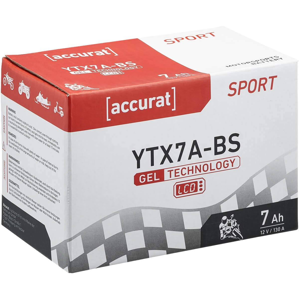 Accurat Motorradbatterie YTX7A-BS Gel 12V 7Ah Roller Batterie mit Display MGS12-7A-BS