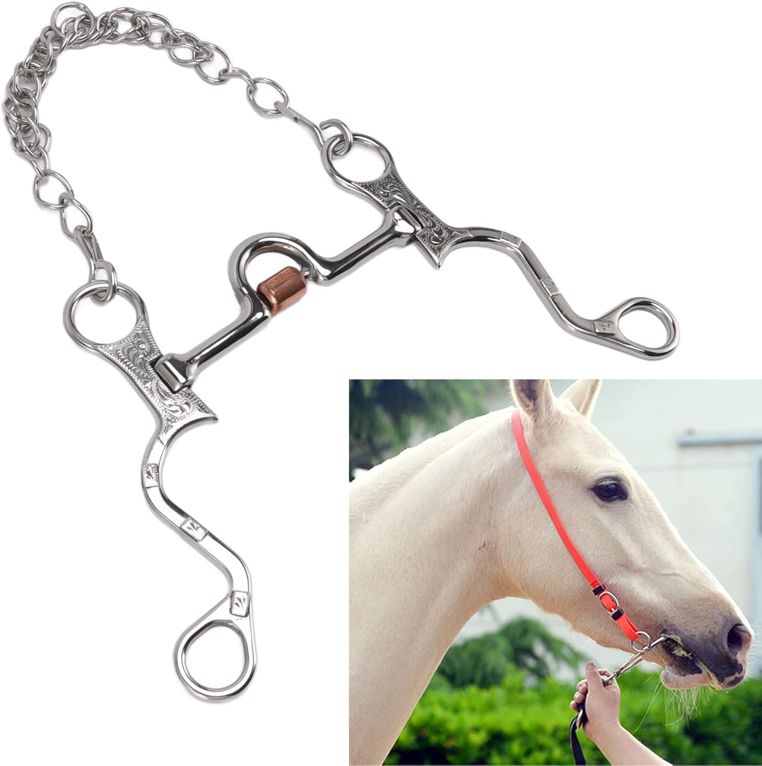 馬のスナッフルビット、ステンレス鋼のトレーニングビット、栽培用のチェーン付きのゆるいリンク馬のマウスビット、屋外ギフト、120mm馬