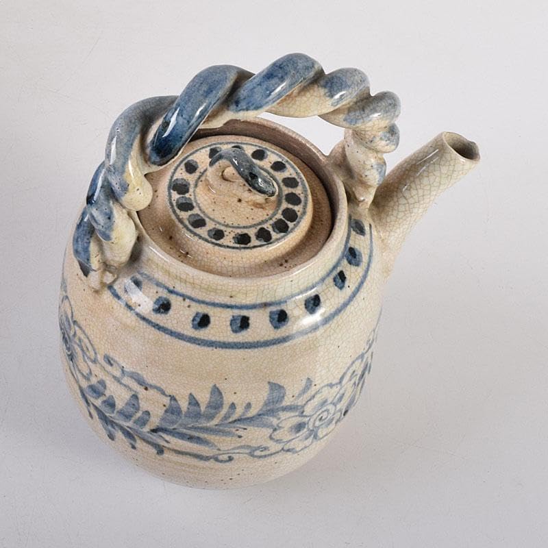 煎茶道具　益子焼　染付花文　大きめ急須　茶壷　時代箱　C　R8055C 煎茶道具 益子焼 染付花文 大きめ急須 茶壷 時代箱 高さ約21.5cm 幅約