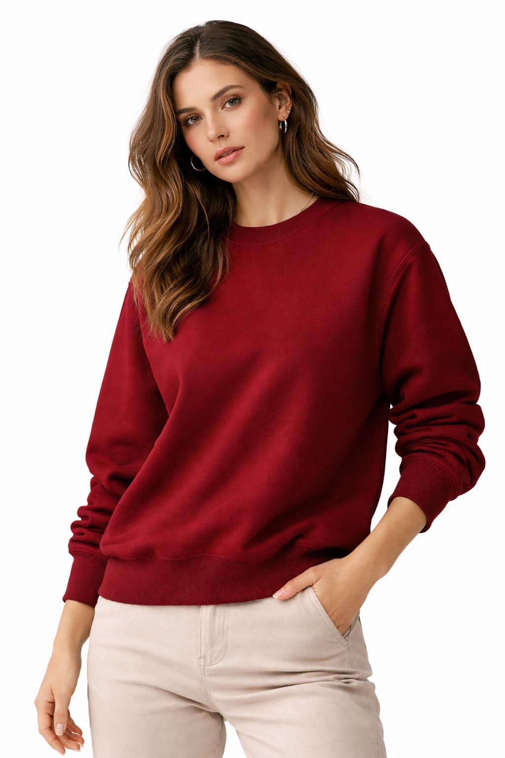 women’s crew neck sweatshirt long sleeve pullover plain solid colour casual wear top
