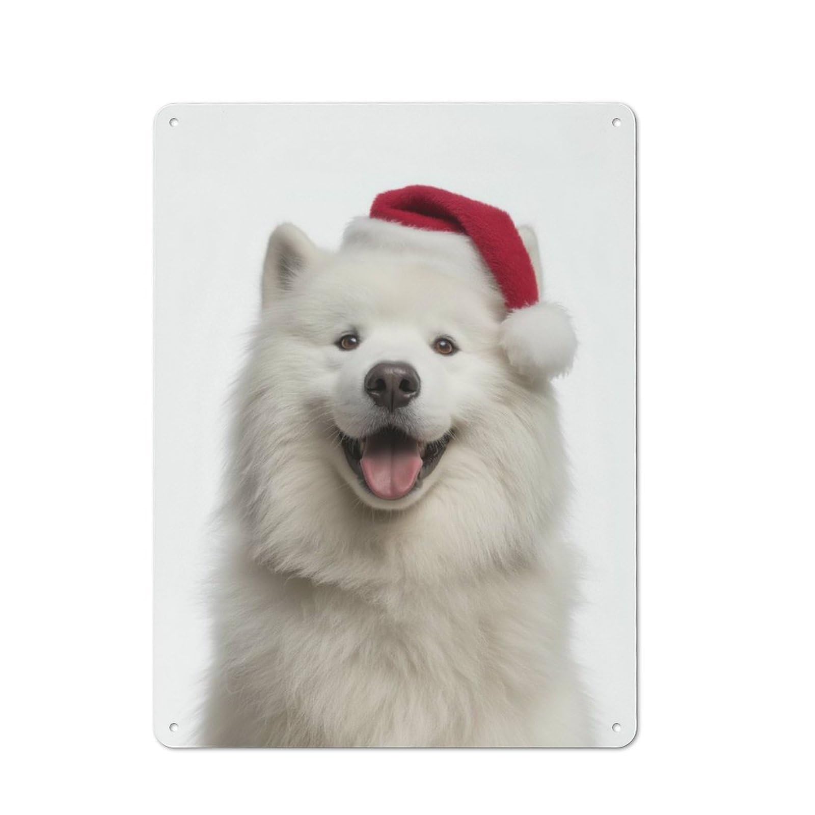 Junmoney Samoyed Dog With Santa Hat Retro Metal Wall Sign 40X30cm With For Living Room Wall, Housewarming Wall Decor For People Furnishing Living Room