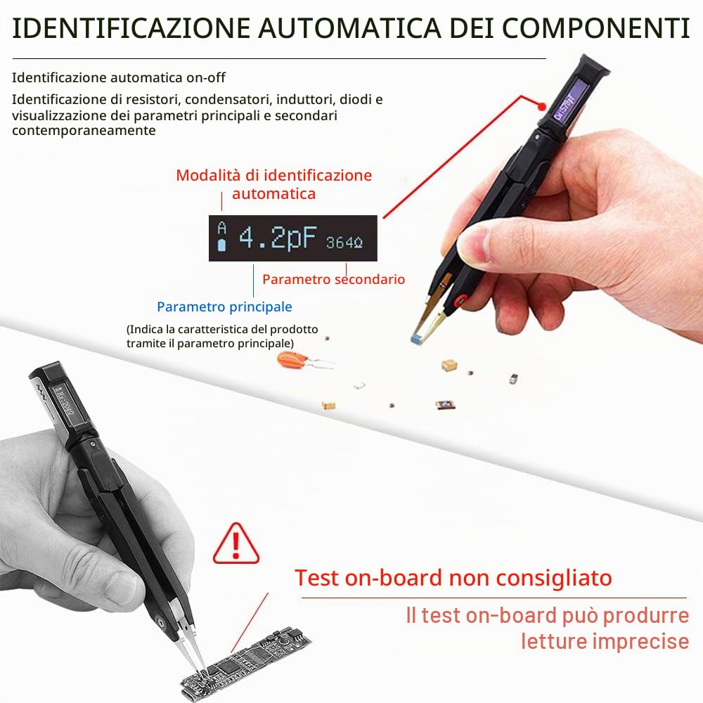 MINIWARE DT71 Misuratore LCR per Pinzette Digitali, Test per SMD/Resistore/Condensatore/Induttanza/Tensione/Frequenza/Diodo, Riconoscimento Automatico dei Componenti, Multimetro