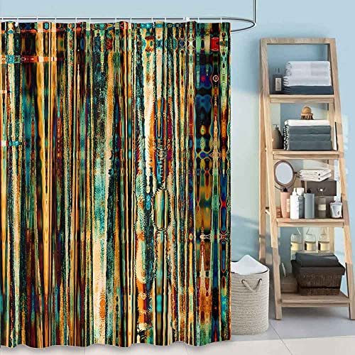 Sddser Retro Shower Curtain Set, Colorful Rustic Planks Wood Farmhouse Style Abstract Artwork Shower Curtains, 71X72Inches, Green Yellow, Ylxtsd68 #TOP4