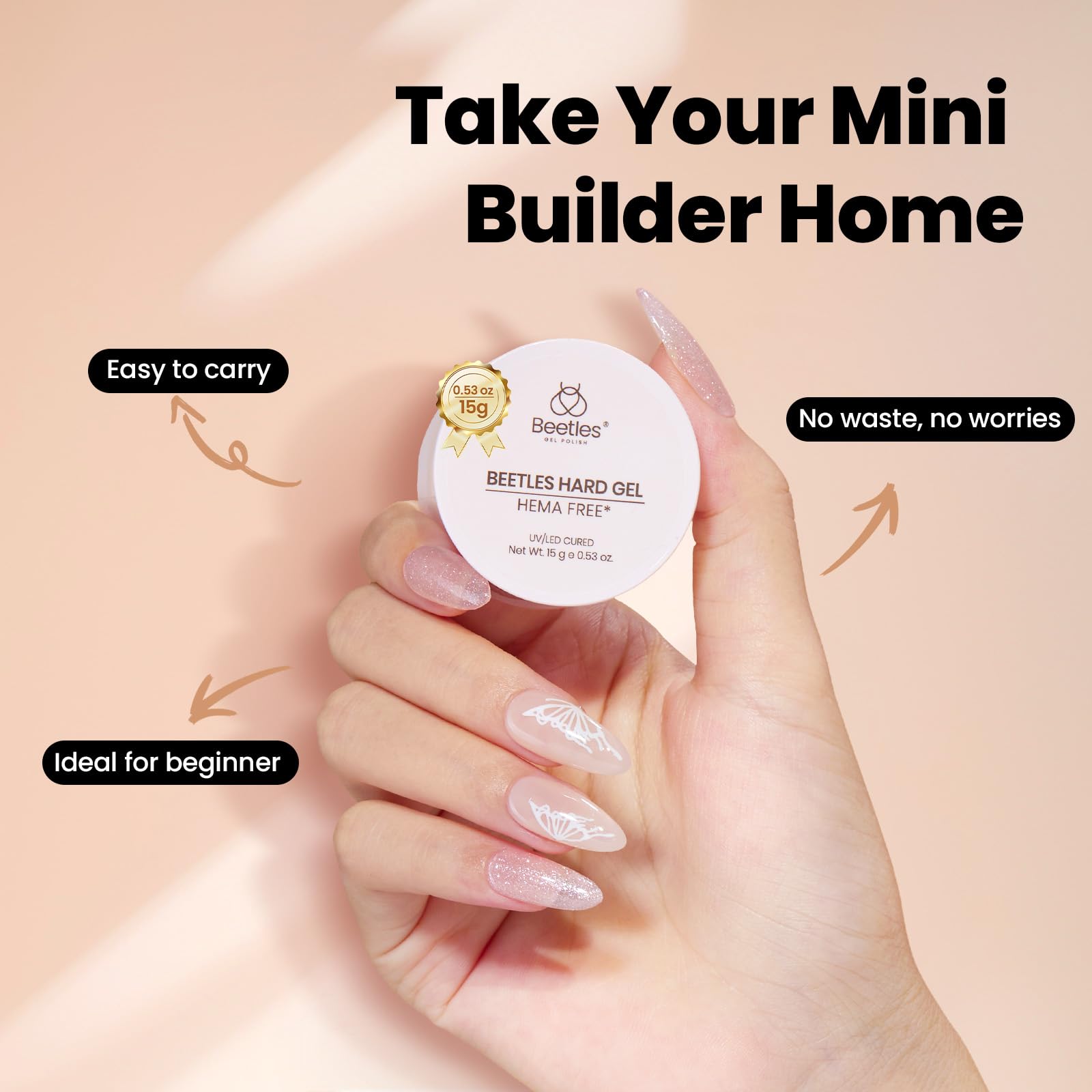 Beetles HEMA-Free Hard Gel for Nails,0.5 oz 9 in 1 Pink Glitter Mini Size Hard Gel for Nail Extension & Strengthening Broken Repair UV LED Lamp Cured Salon for Professional Nail Techs Women