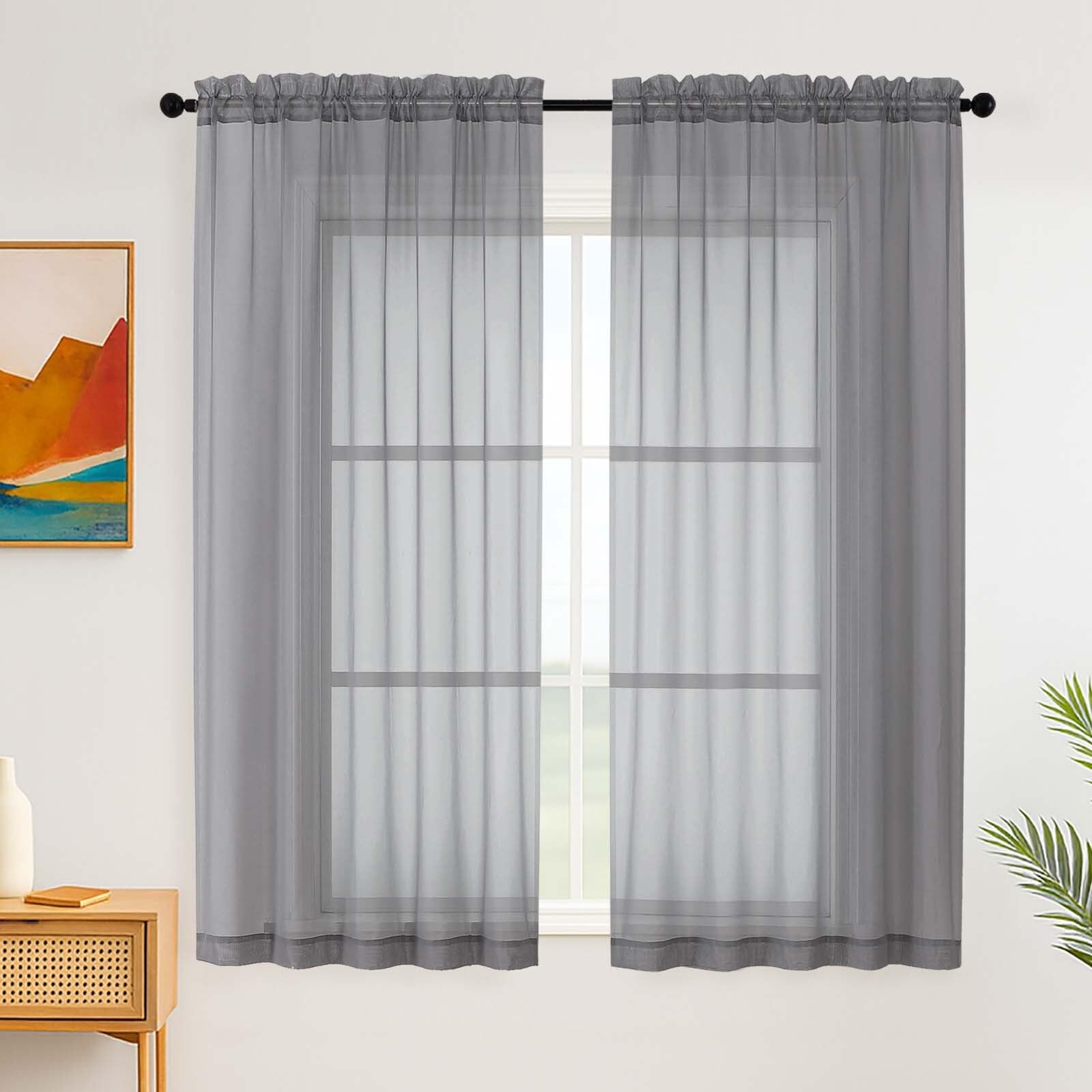 Simplebrand Grey Sheer Curtains 163 cm Length for Bedroom, 2 Panels Set, voile with Light Filtering Curtains & Drapes, Rod Pocket Window Curtains for Living Room (Grey, 150cm W x 163cm L) โ image 1
