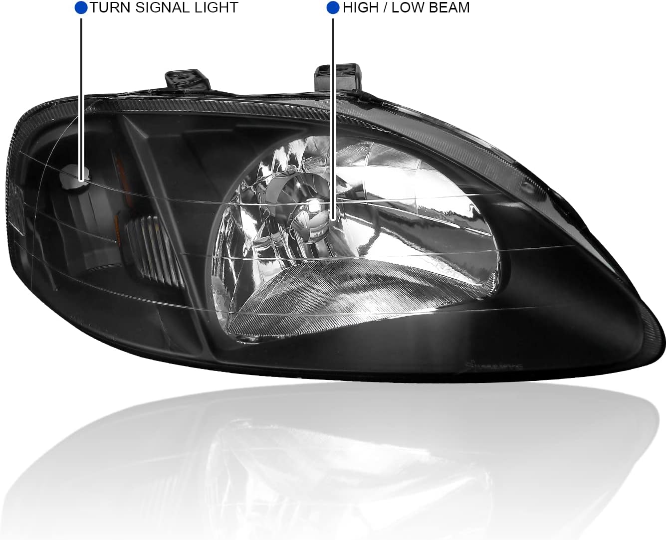 SPEC-D TUNING Black Headlights Compatible with 1999-2000 Honda Civic EK EX LX Si L+R Pair Head Light Lamp Assembly