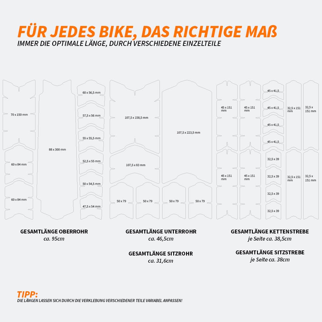 unleazhed Bike Protection BP01 | Film de protection pour cadre de vélo | Fabriqué en Allemagne | VTT électrique | Kit complet de protection du cadre 33 pièces