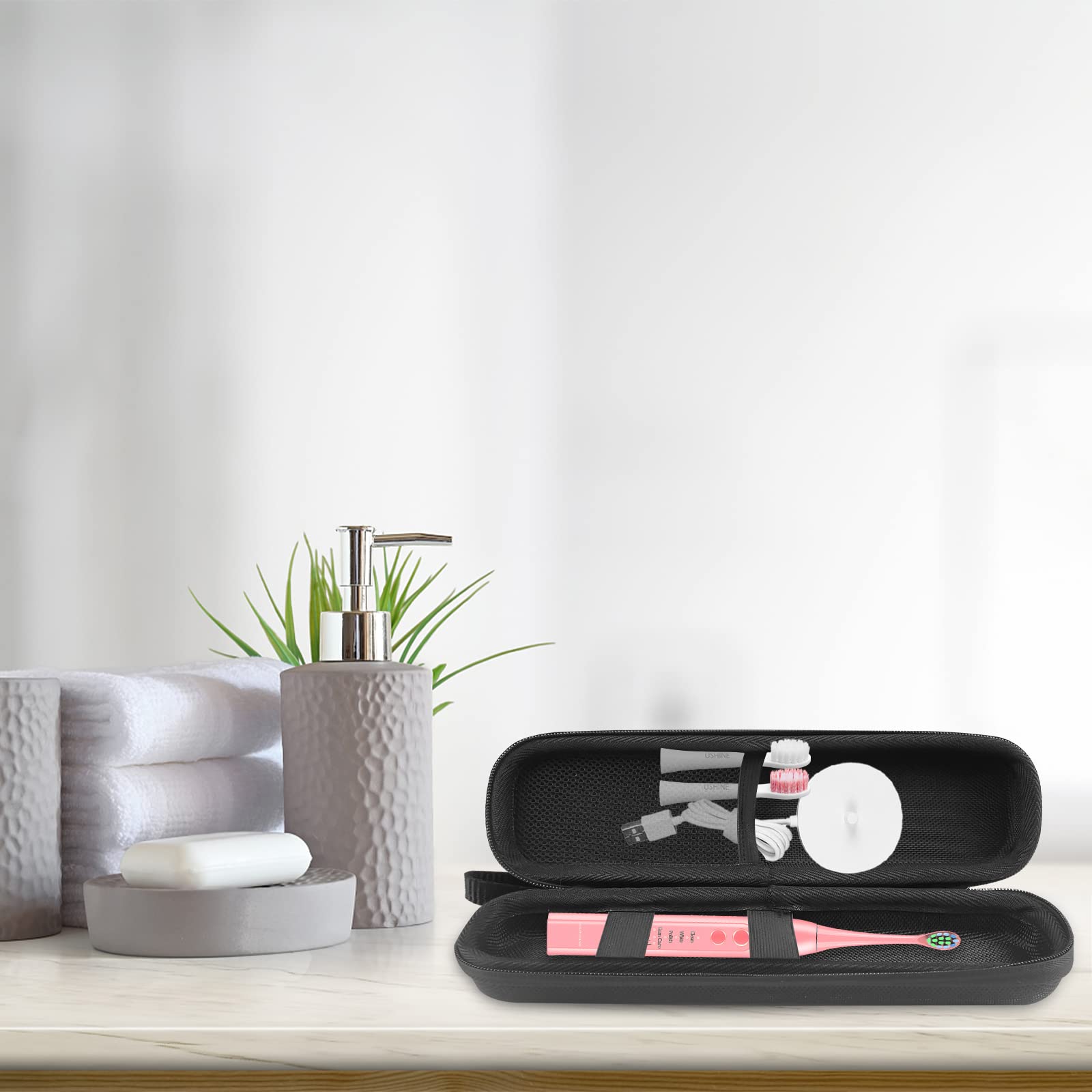 Gvolatee Etui odporne na wstrząsy, etui ochronne do Philips/Sonicare lub innego modelu tego samego rozmiaru, skóra PU, odporna na wstrząsy trwała, higieniczna - czarna, czarny