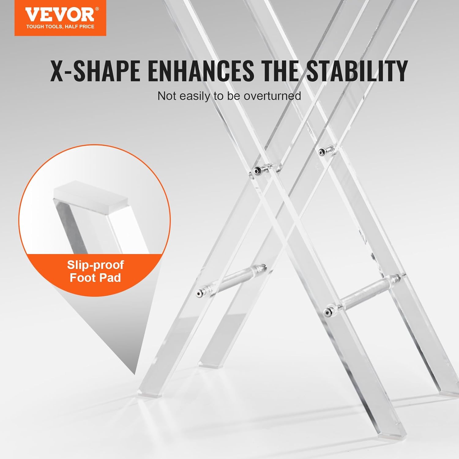 VEVOR Acrylic Folding Tray Table, Acrylic End Table with Folding X Leg, Clear Acrylic Side Table for Coffee, Drink, Food, Snack for Living Room & Bedroom