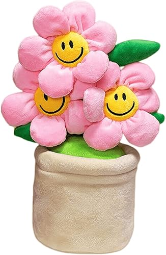 Flor de sol súper linda de 11.8 pulgadas con cara sonriente, plantas de peluche creativas, decoración de habitación para tu familia, regalos de