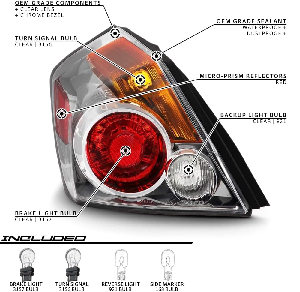 EPIC LIGHTING OE Style Halogen Tail Lights Assembly Replacement for NISSAN 07-12 ALTIMA BASE S SL 07-11 HYBRID [ NI2800176 NI2801176 26555ZN50A 26550ZN50A ] Pair