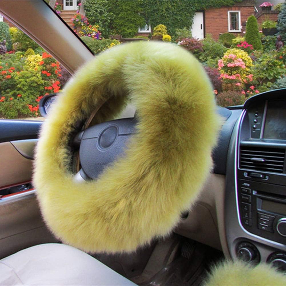 Winter Wool Steering Wheel Cover Set - 3pcs, Auto Compatible, Warm Fur, Long