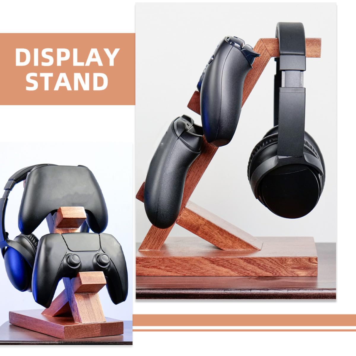 Alipis Supporto per Controller di Gioco in Legno Multifunzionale Organizer da Tavolo per Cuffie e Controller Console Espositore Compatto per Accessori Gaming Portatile e Pratico per