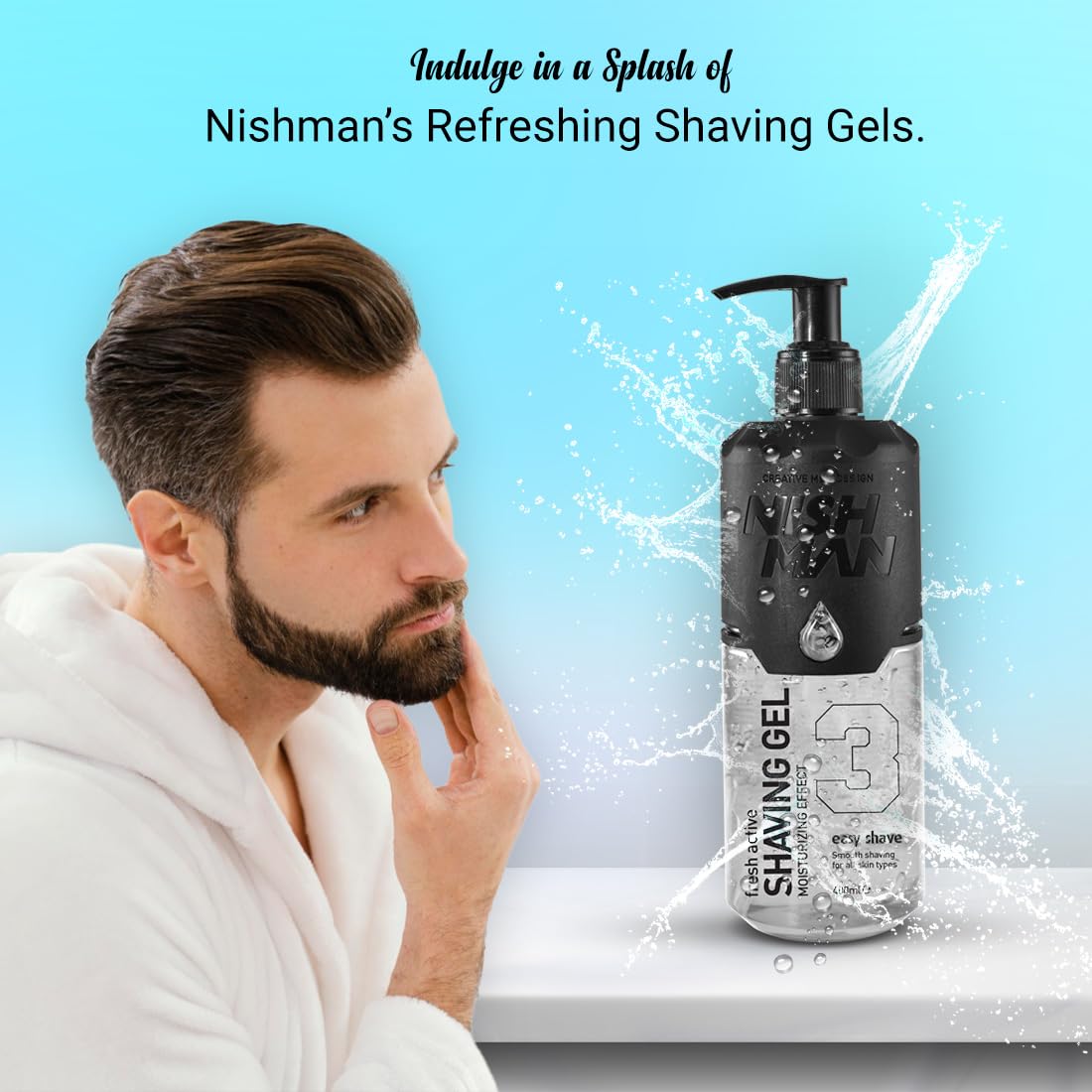 Nishman Fresh Active Easy Shave | Moisturizing Effect | Non Foaming Shaving Gel | Dermatologist Tested | All Skin Type | Vegan, No Sulfates, Parabens or Silicones | 400 ML - Image 3 thumbnail