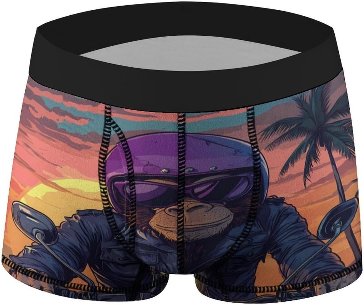 Animal Monkey Gorilla Riding Motorcycle Mens Underwear Moisture-Wicking Boxer Briefs Breathable Shorts Underpants Trunks