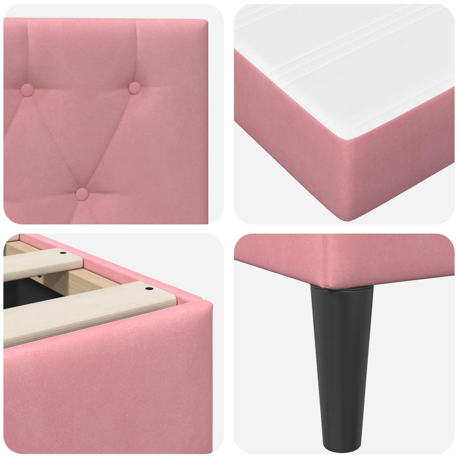 Estructura de cama con colchón de 100 x 200 cm de terciopelo rosa con cabecero, somier de láminas y espacio de almacenamiento, colchón de espuma fría transpirable, funda hipoalergénica, para