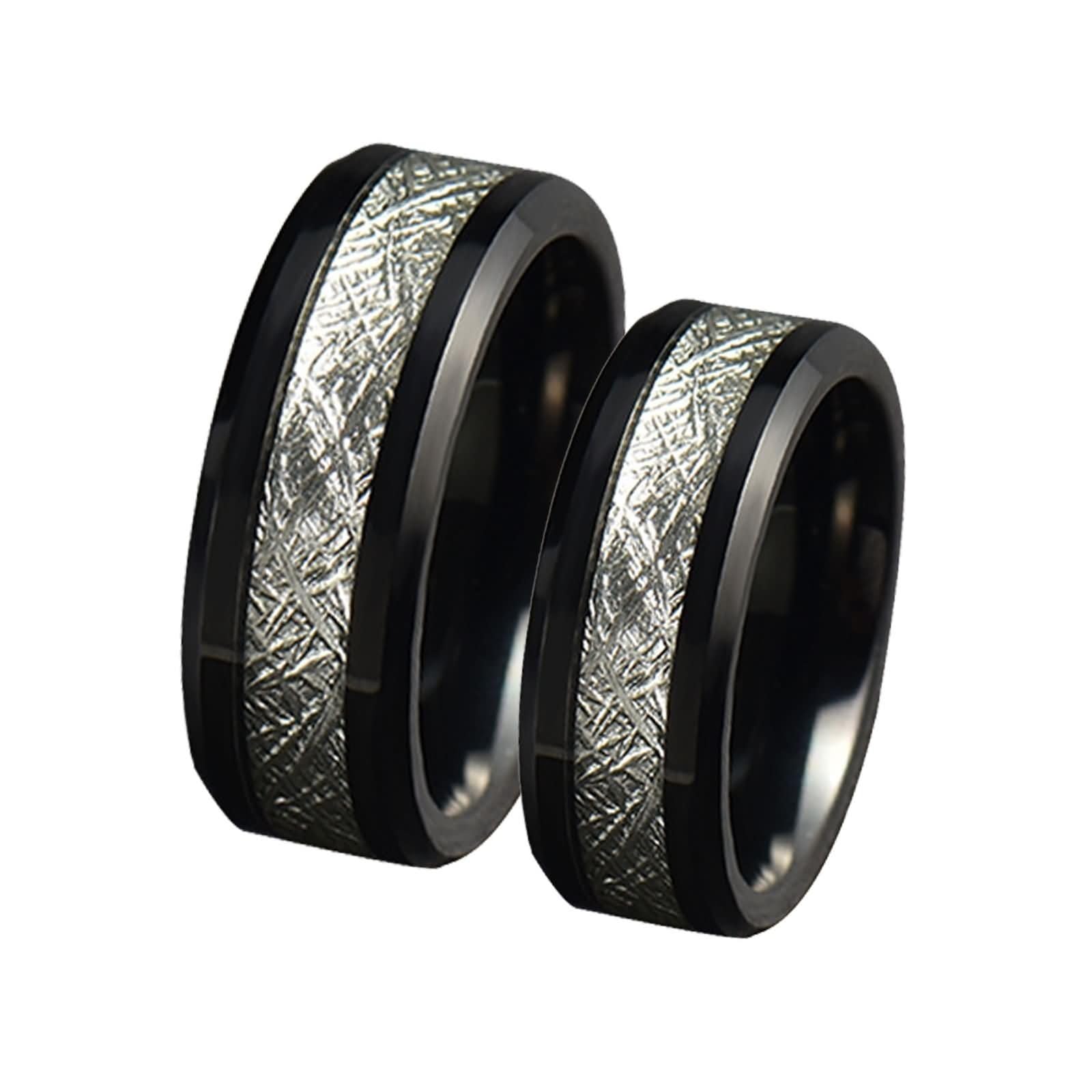 Daesar Bague Personnalisable Couple, Set de Bague Femme et Homme Tungstène Ronde 8MM Poli et Mat Bague de Fiançailles Noir