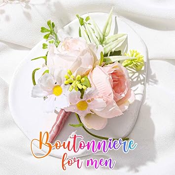 Wedding Rose Boutonniere Men Groom Flower Pin Wedding Suit Decoration (Pink)