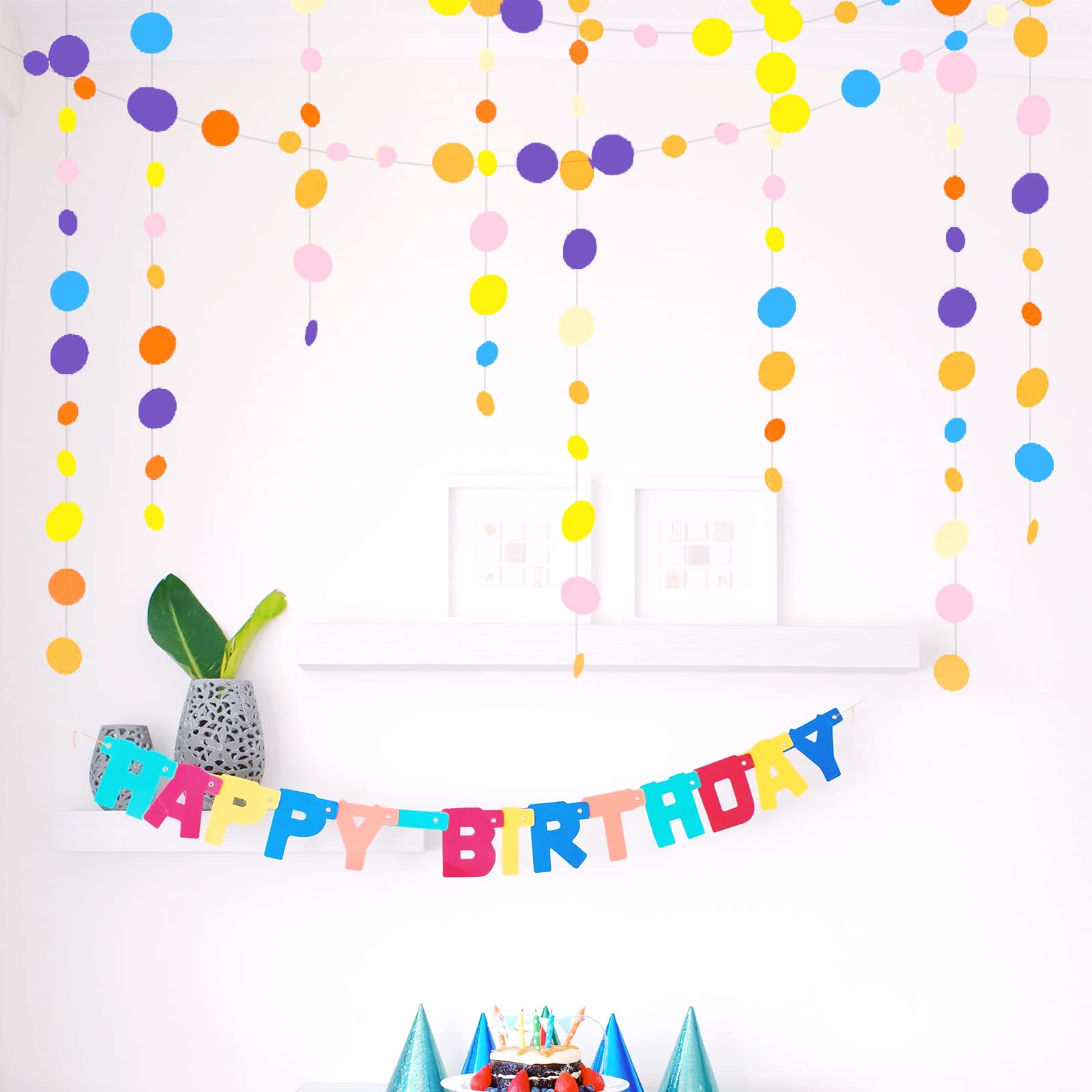 6 Pack 78Ft Circle Dots Garland Party Decorations Paper Polka Dots Hanging Streamer String Bunting Banner Backdrop Background Decor Wedding/Birthday/Anniversary/Engagement (Colorful)