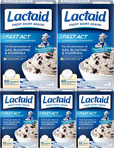 Lactaid Fast Act Lactose Intolerance Chewables with Lactase Enzymes, Vanilla Twist, 60 Pks of 1-ct. (5 Pack)