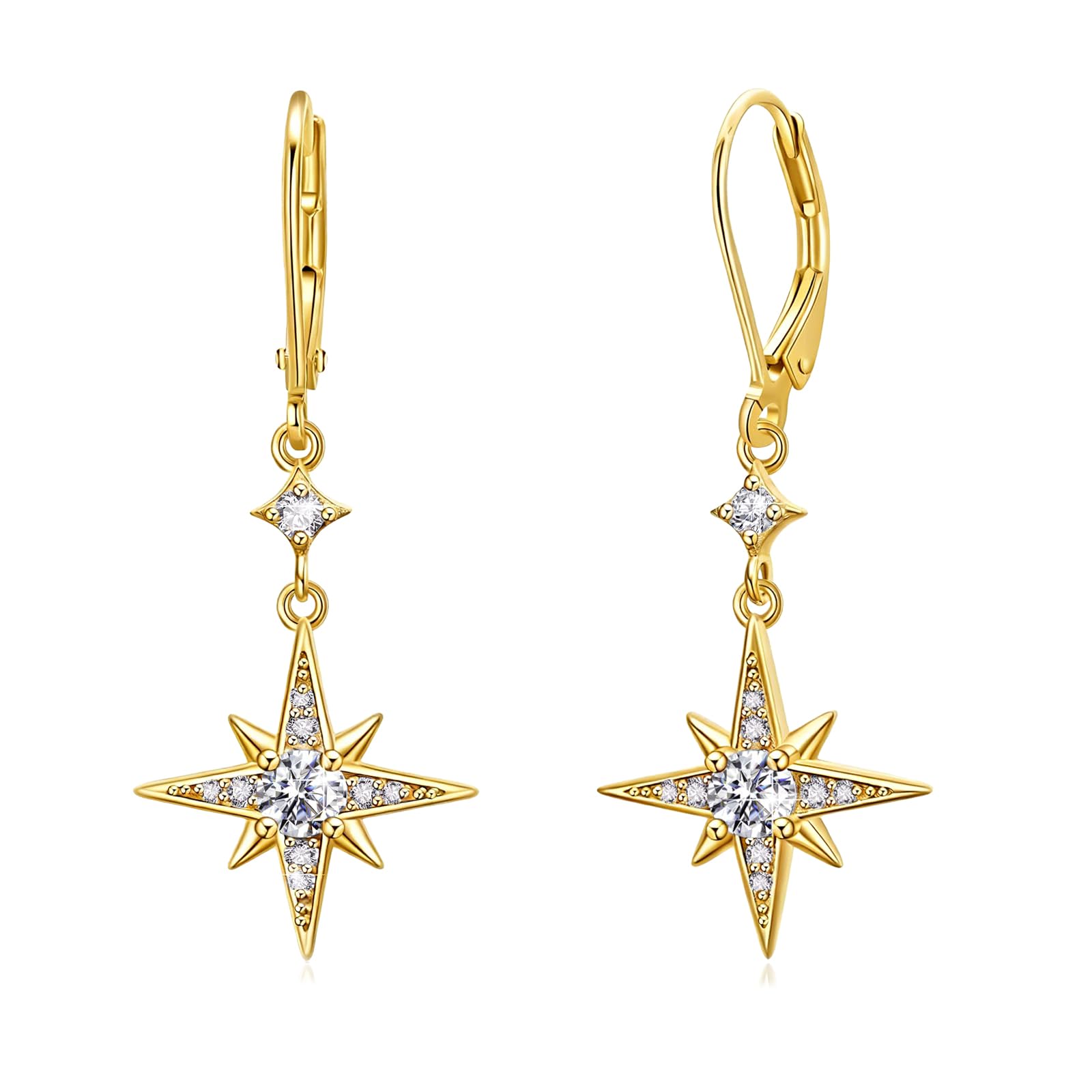 Star Earrings for Women 925 Sterling Silver Star Dangling Drop Earrings with Moonstone/Zircon Jewelry Gifts for Women
