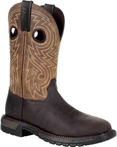 Rocky Original Ride FLX - Botas Western con punta de acero, color marrón oscuro y bronceado, 10 de ancho de EE. UU, marrón oscuro y bronceado