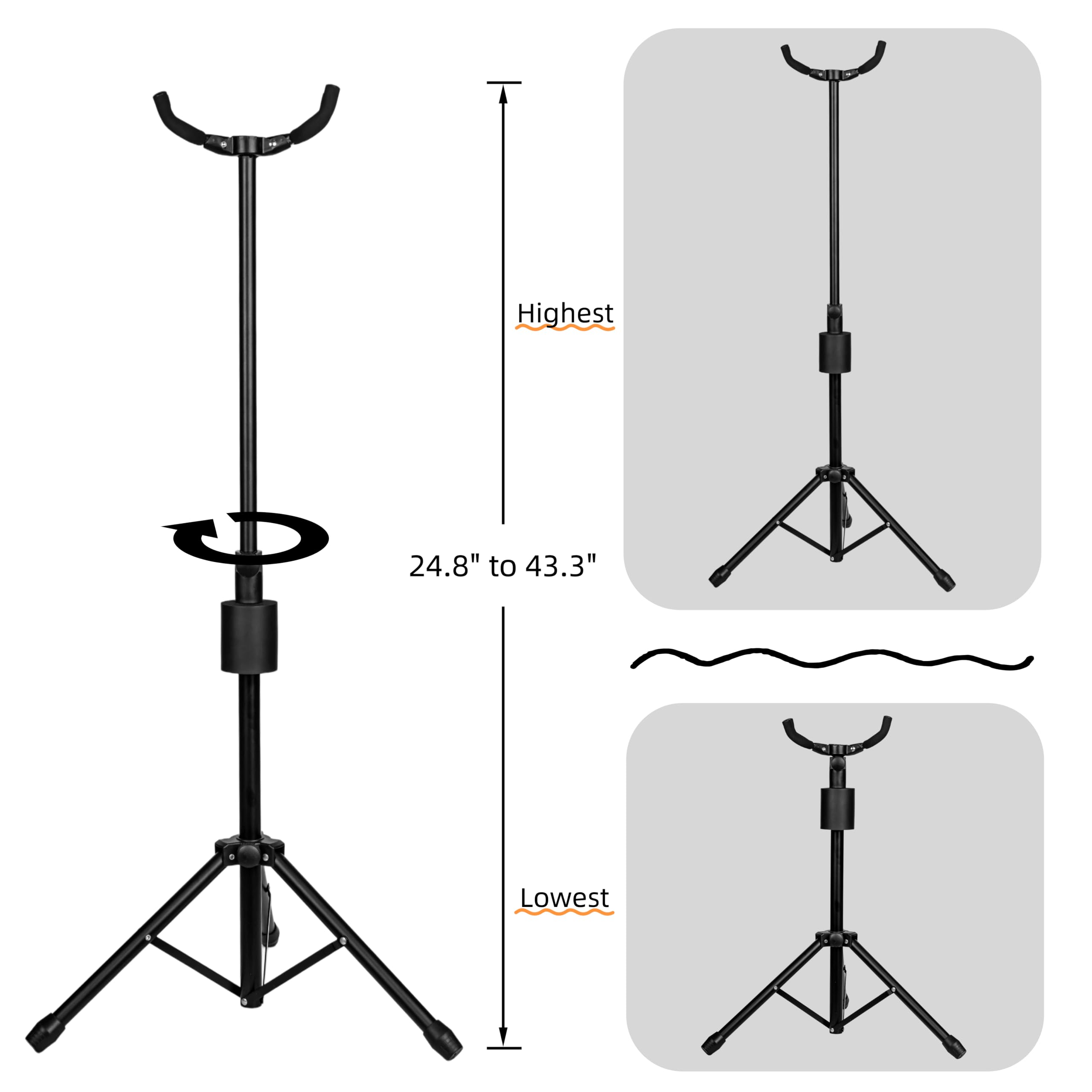 Double Guitar Stand, Portable Tripod Adjustable 2 Guitar Stand Floor for Acoustic, Bass & Electric, Dual Folding Stand for Banjo with Strap & Picks