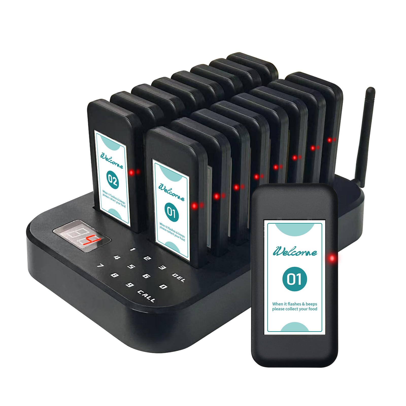 PANDAAR Restaurant Pager System,Pagers for Restaurants, 984ft Long Range,Flashing Buzzer and Vibration Alert, Social Distancing Keeping 16 Pagers for Restaurant,Food Truck,Church Nursery,Clinics