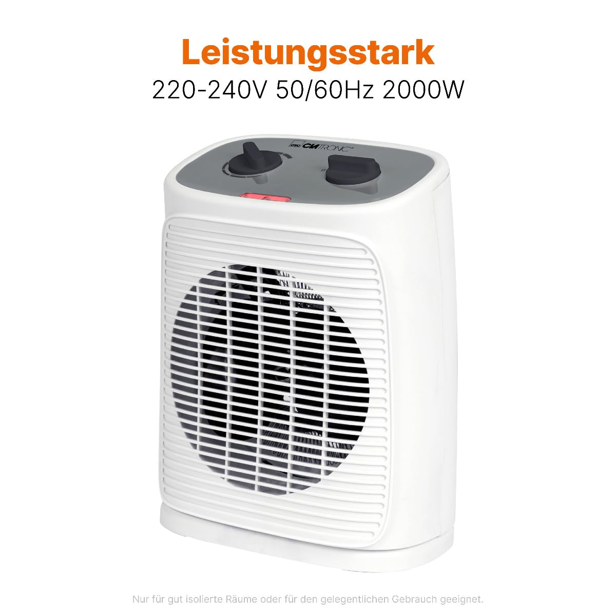Clatronic HL 3800 grzejnik z funkcją wentylatora | ogrzewanie elektryczne z bezstopniową regulacją termostatu i 2 stopniami ogrzewania | grzejnik oscylujący | grzejnik do łazienki, kuchni, garażu