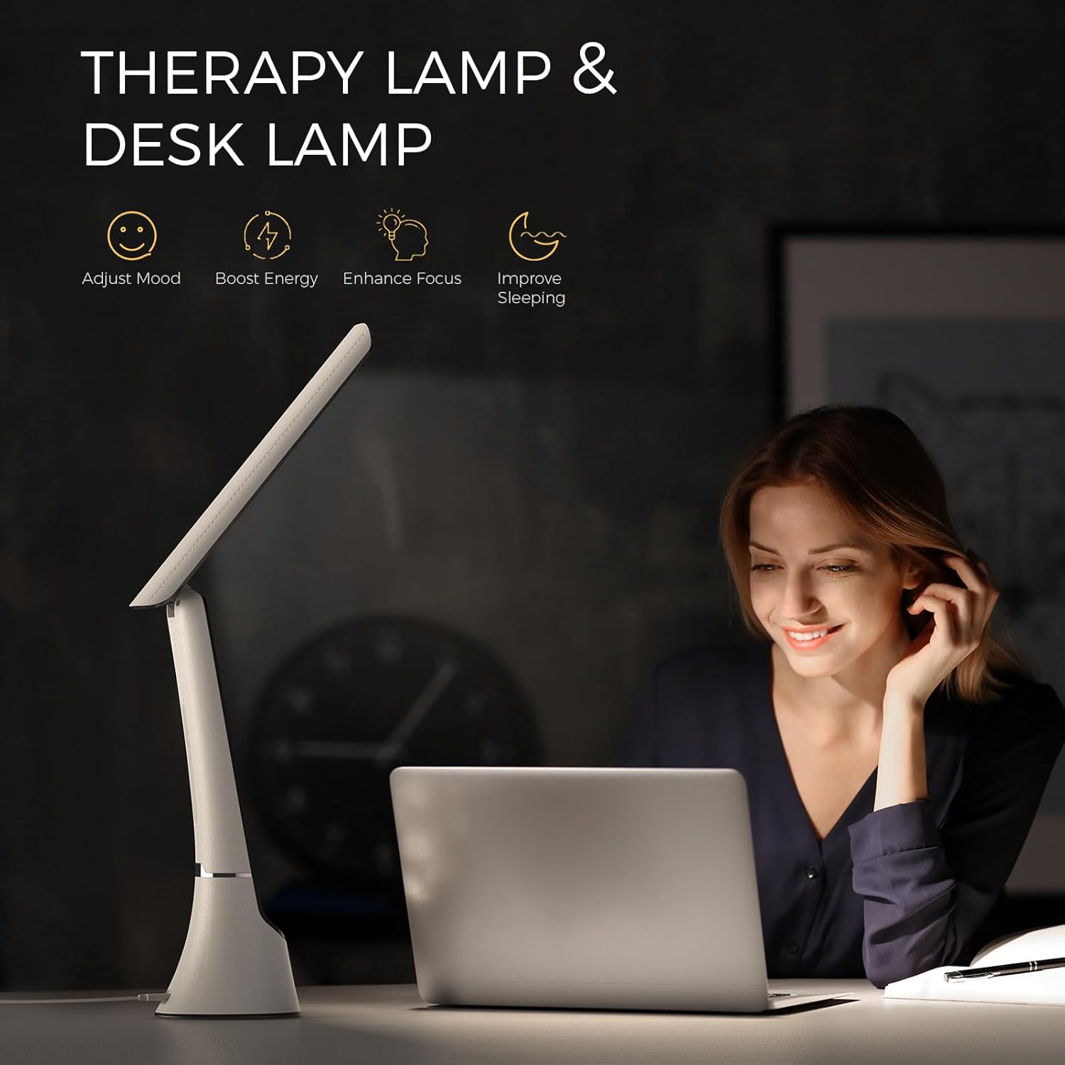 Light Therapy Lamp, 10000 LUX UV-Free LED Sunlight, Full Spectrum Mood Light With Touch Control and Night Light Function for Work, Office, Home - White - Image 3