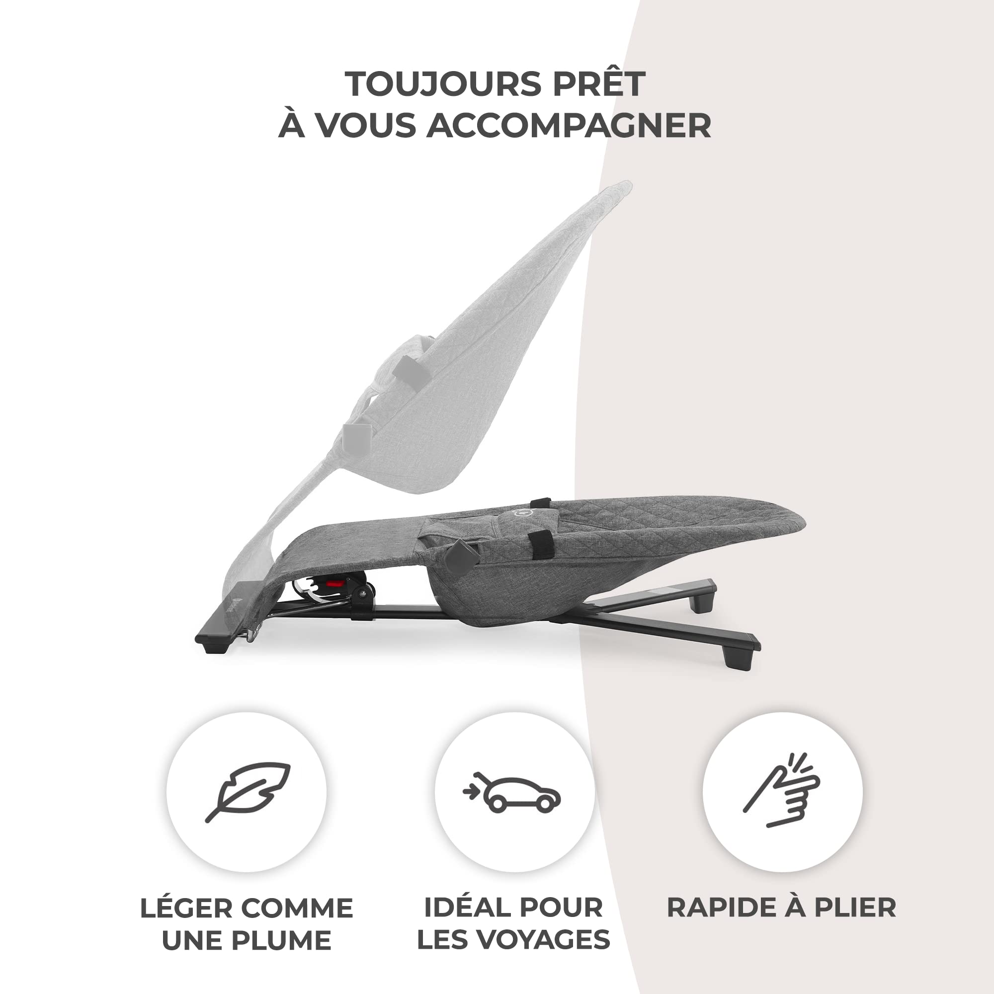 Kinderkraft MIMI Transat bébé, Balancelle de La Naissance à 9 Mois, Dossier réglable sur 3 niveaux, Pliable à plat, Facile à transporter, Arche avec jouets, Gris