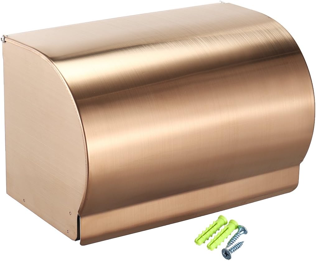 202mmx108mmx126mm Stainless Home hardware Steel Brushed Toilet Paper Holder w Cover Gold Tone Model:36as386qo759