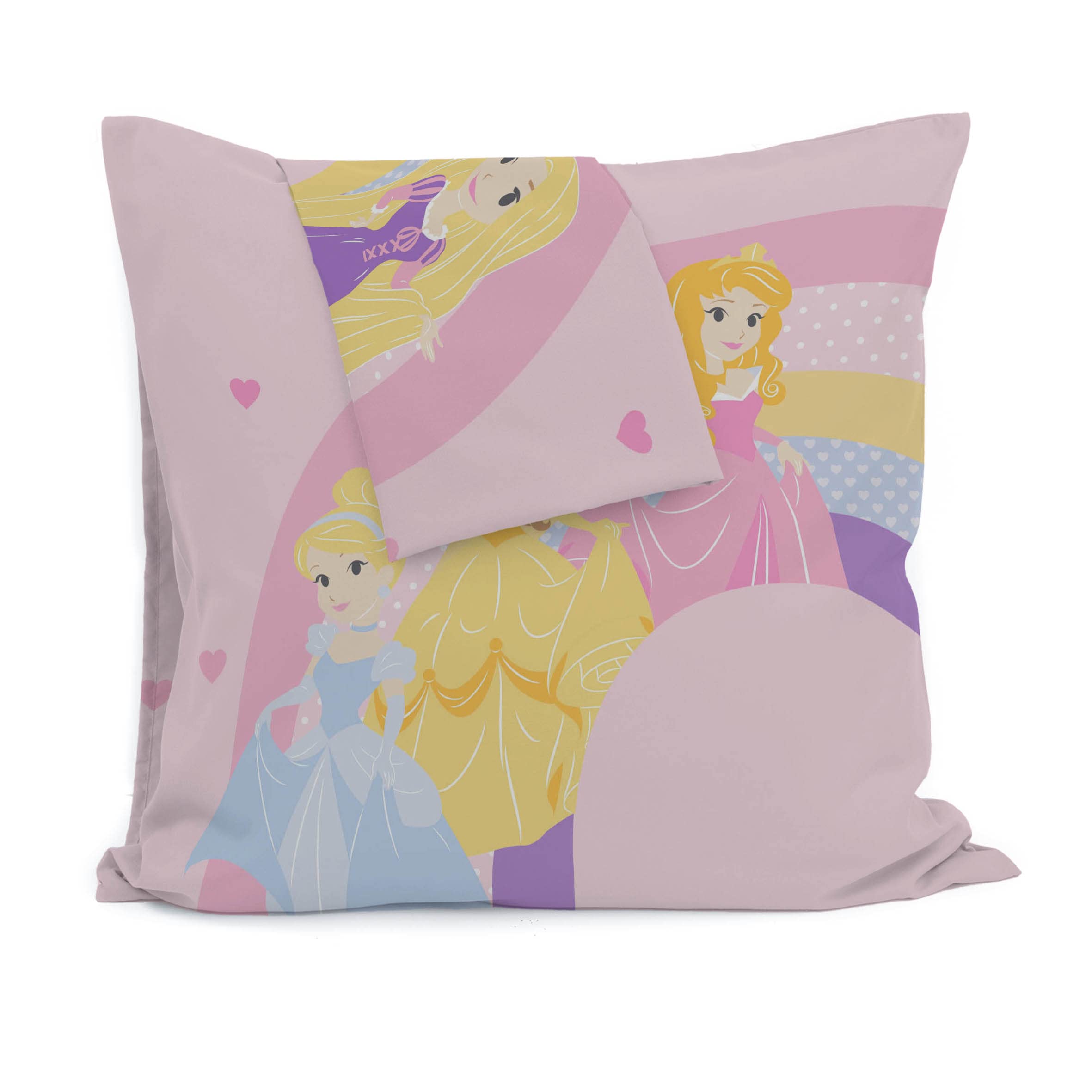 Jay Franco Disney Princess Cutout Set di 2 federe reversibili per bambini, 65 x 65 cm, 100% cotone