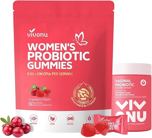 VivoNu Gomitas probióticas para mujer, gomitas de equilibrio femenino, gomitas prebióticas Mezcla de prebióticos y probióticos Lactobacillus, ayuda