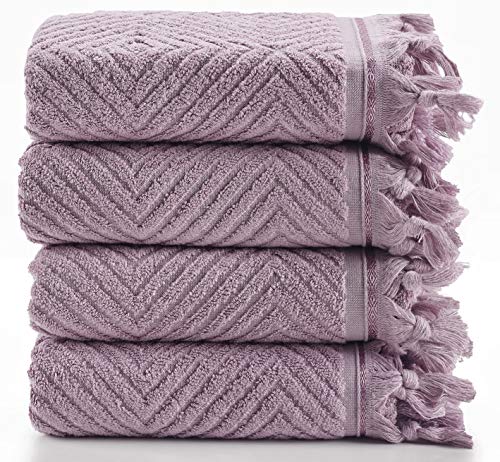 Arvec Turkish Bamboo Towel %70 Bamboo %30 Turkish Cotton, 500 Gsm, Authentic Design 4 Piece Hand Towel Set 19 X 35 Ultra Absorbent And Ultra Soft (Purple) #TOP1