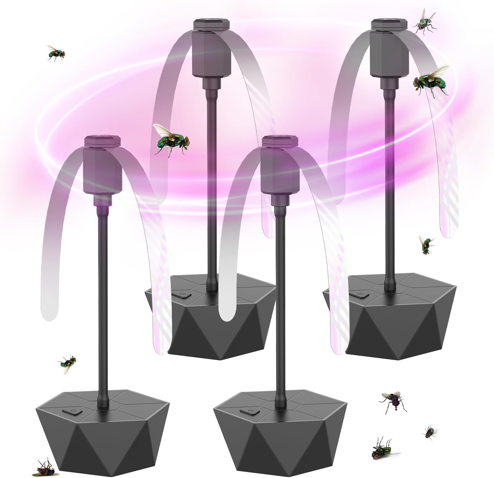 Fly Fans for Tables, Fly Fans Keep Flies Away from Patio, Portable Outdoor Picnic Fan with Holographic Blades for Picnic, Party, Restaurant, Kitchen, Camping and BBQ 4 Pack