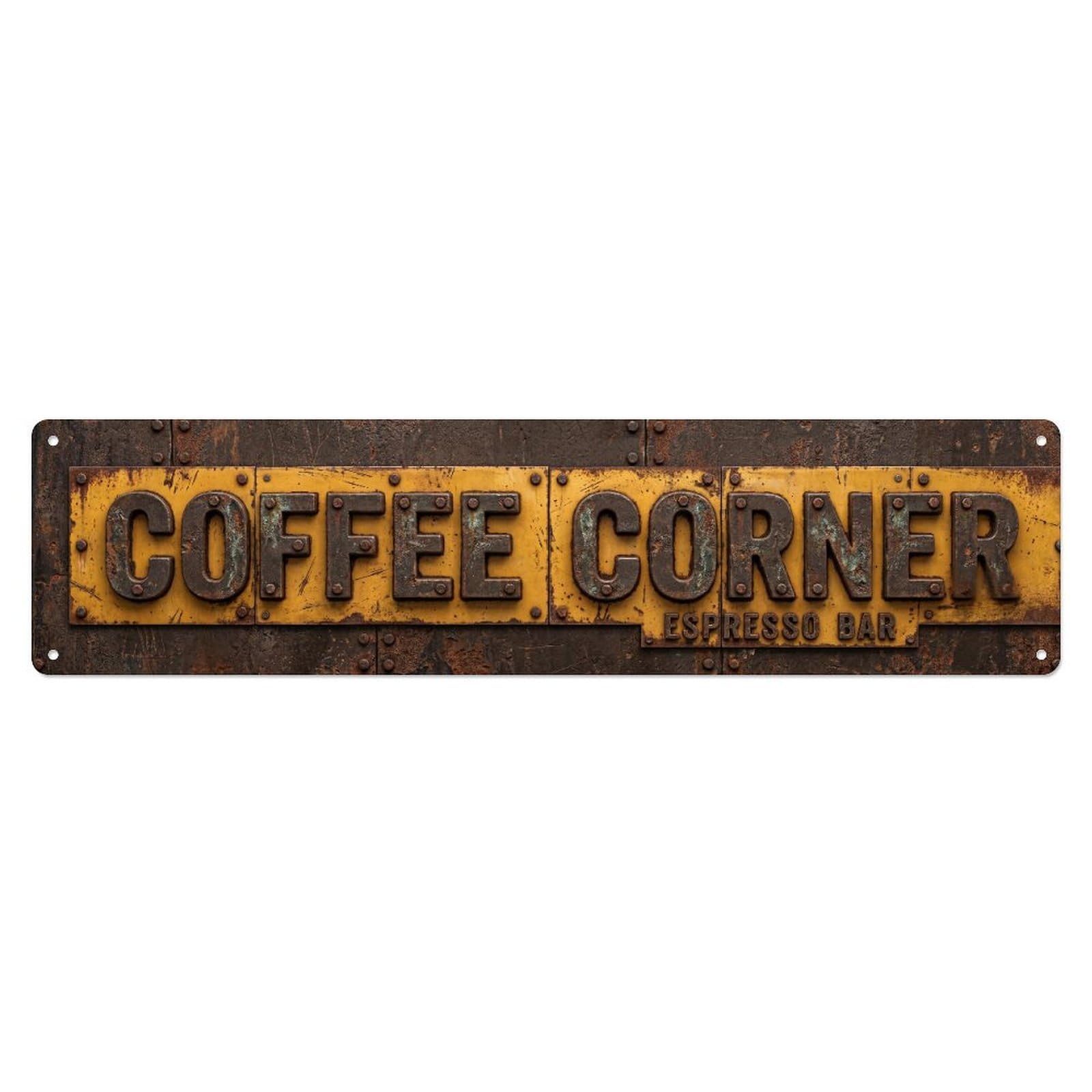 Coffee Corner Amber Industrial Metal Tin Skinny Sign Plaque Wall Decor for Cafe, Club Bar, Office, Home Garden Metal Poster 4x16Inch