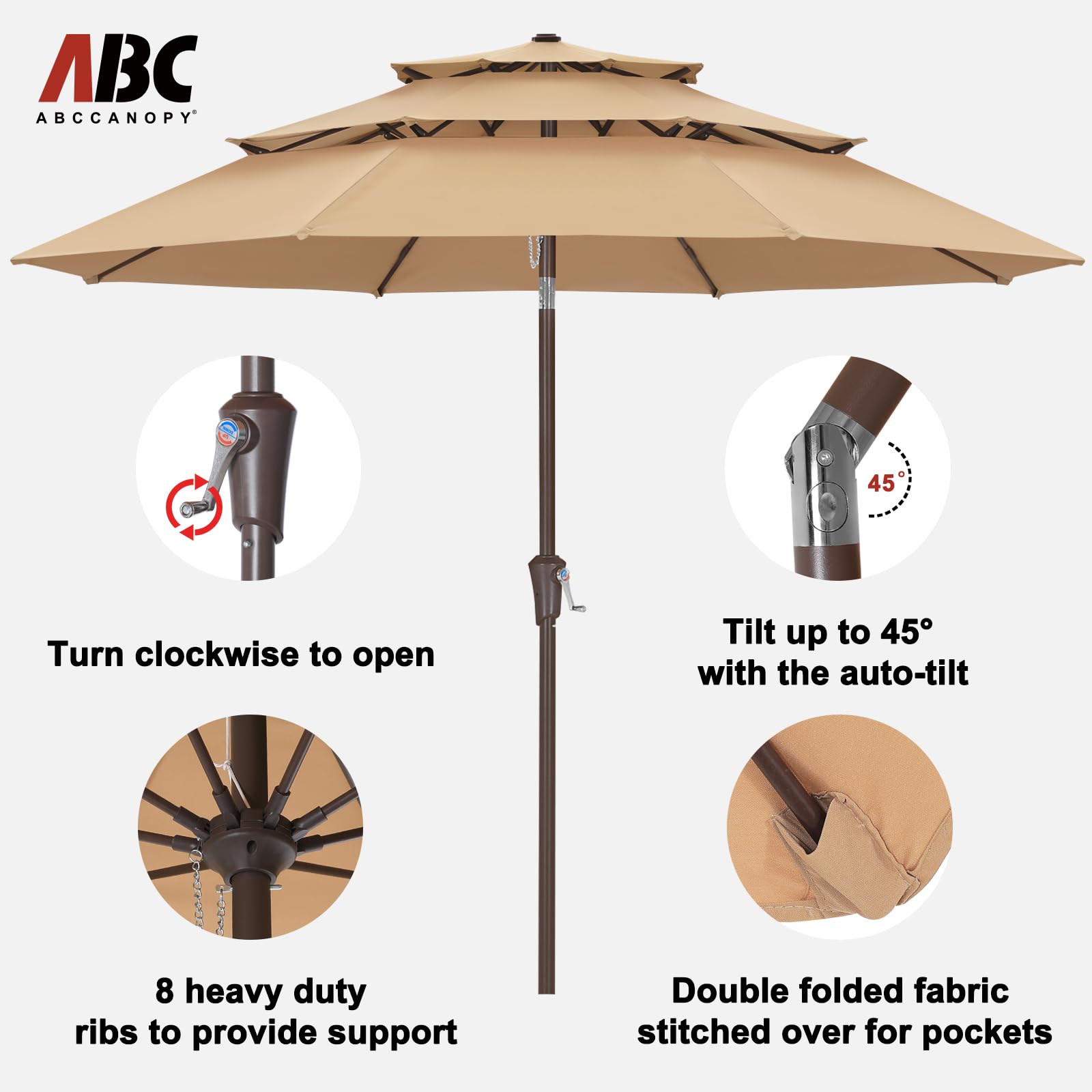 coral patio umbrella Frankford Emerald Coast 6.5' Wood Beach Umbrella with Steel Ribs