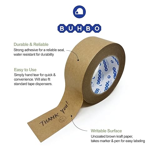 Miniatura 2 de Buhbo Cinta de embalaje de papel kraft marrón, cinta móvil resistente para envío de cajas y cartones, sellado, cinta adhesiva para manualidades, 2