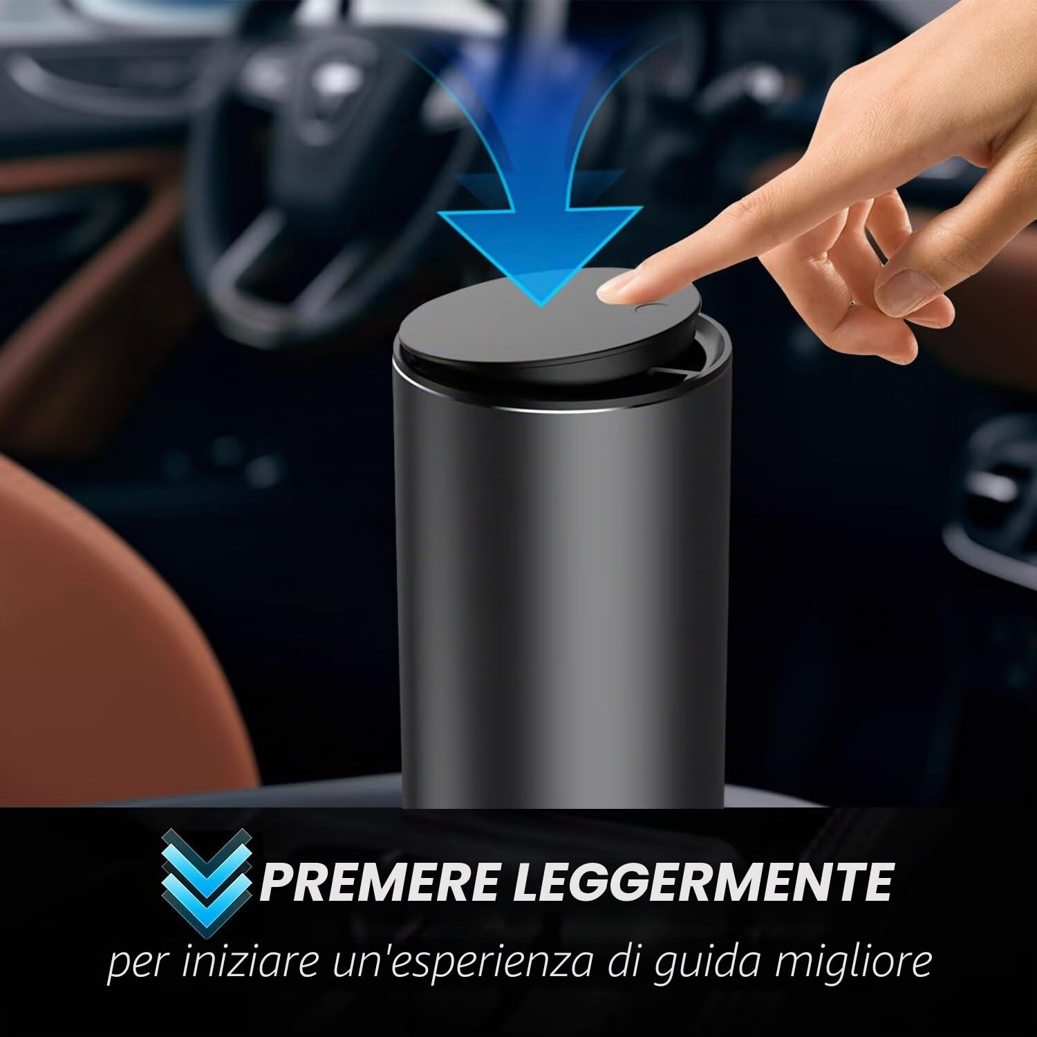 KOOMTOOM Pattumiera Mini Car Portabicchieri in Lega, 300ml Smontabile Pattumiera Spazzatura con Coperchio a Prova di Perdite per Auto Universale (Grigio Scuro)