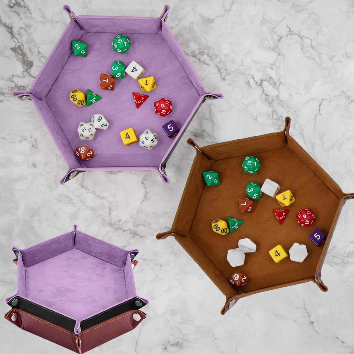 HENGBIRD Set di 3 piatti a cubetti pieghevoli, porta dadi, lancia dadi, per quixx e dragons RPG DND (giallo+verde + viola