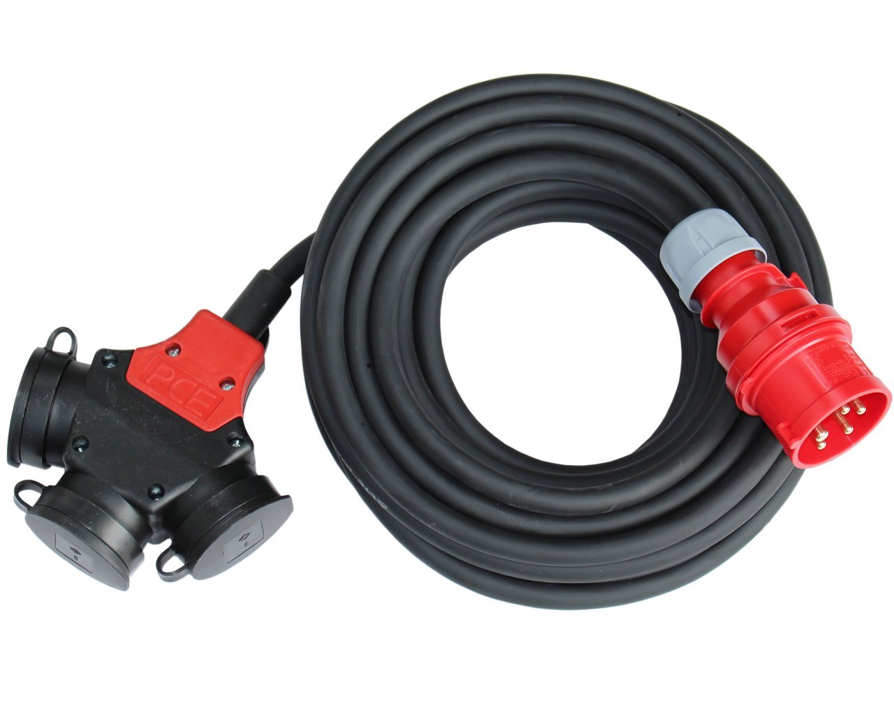 CEE Verlängerung Stromverteiler 16A - 3x230V Adapter H07RN-F 5x2,5mm² 15m | H07RN-F Gummikabel, 5x2,5mm², 3x230V