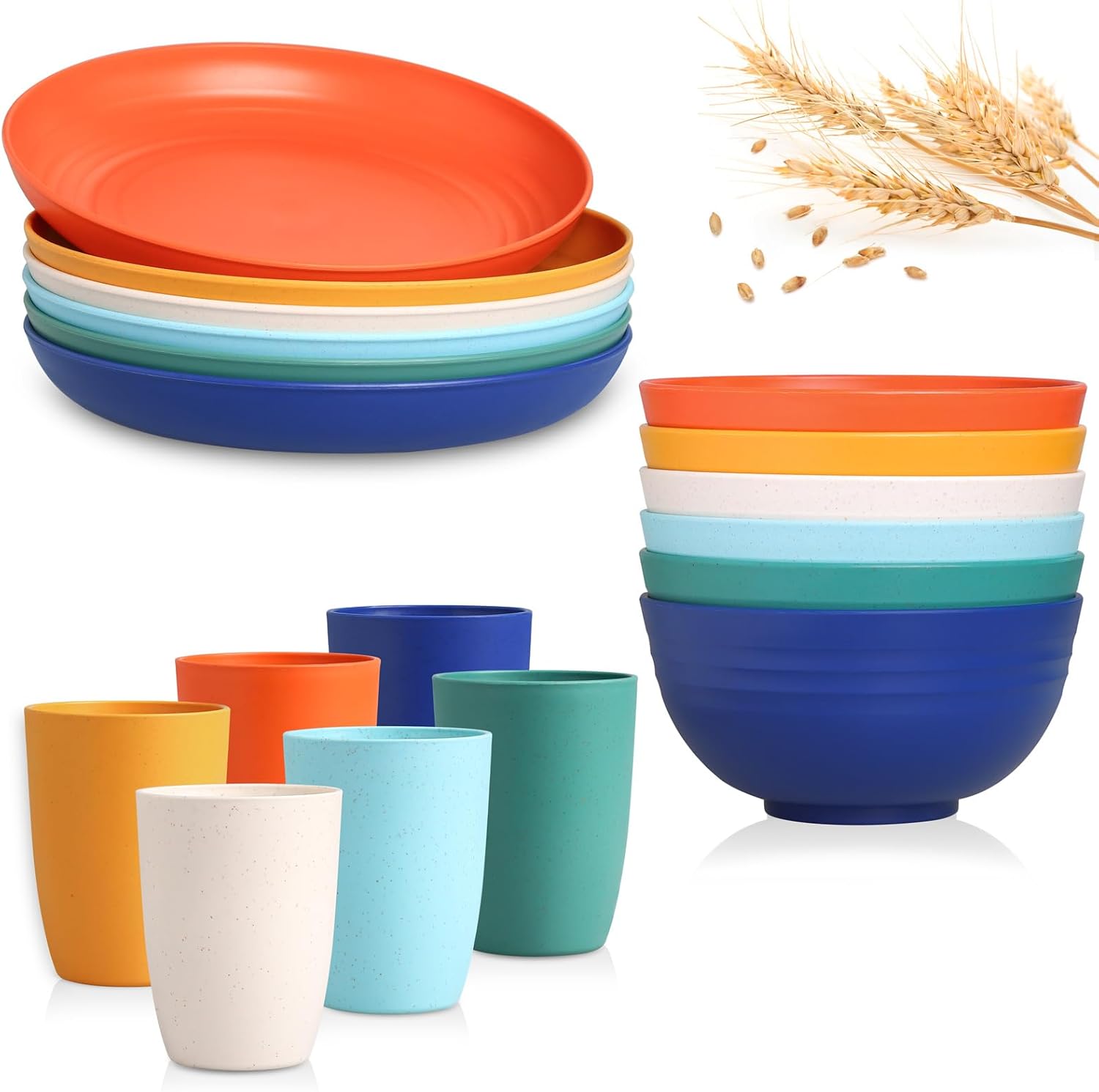 GENLGE Wheat Straw Dinnerware Sets Microwave Safe Dishes, Unbreakable Reusable