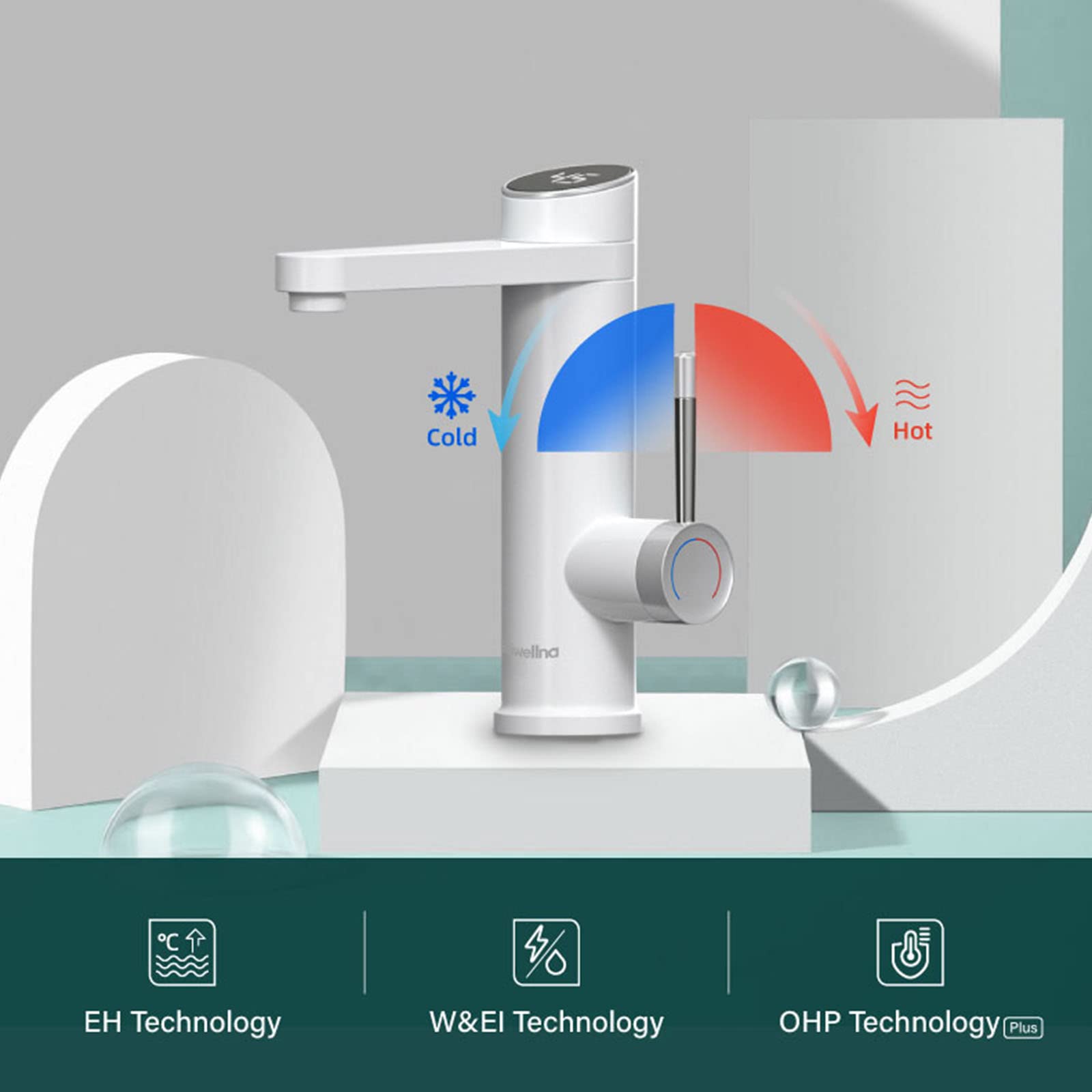 Rubinetto per lavandino del Bagno, Rubinetto per Acqua Calda istantanea, Rubinetto Elettrico, Rubinetti per Bagno per scaldabagno Senza Serbatoio, Rubinetto per Riscaldamento rapido con Display