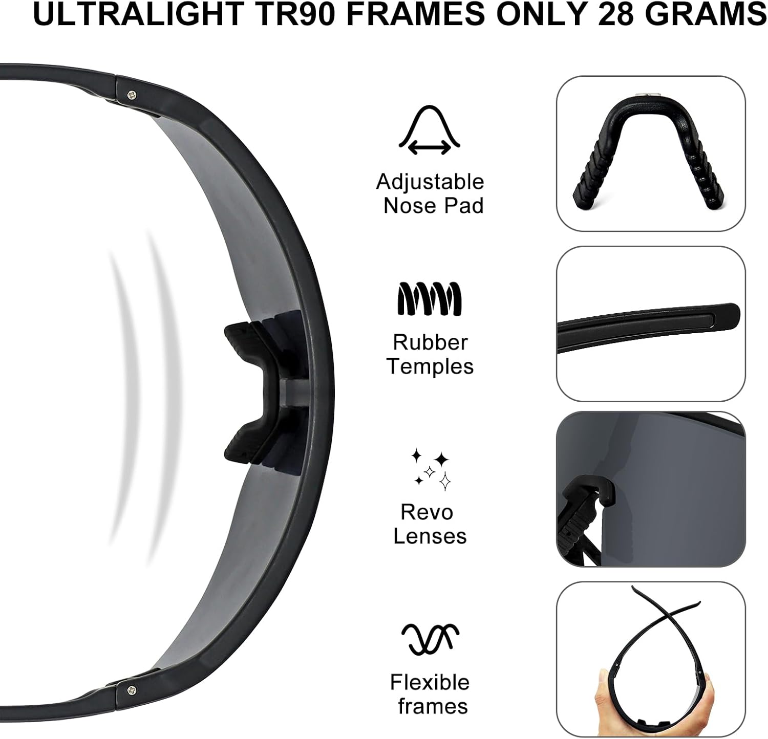 SPOSUNE Polarized Cycling Glasses for Men Women, UV400 Protection Sports Sunglasses for Baseball Running Fishing Riding - Image 4