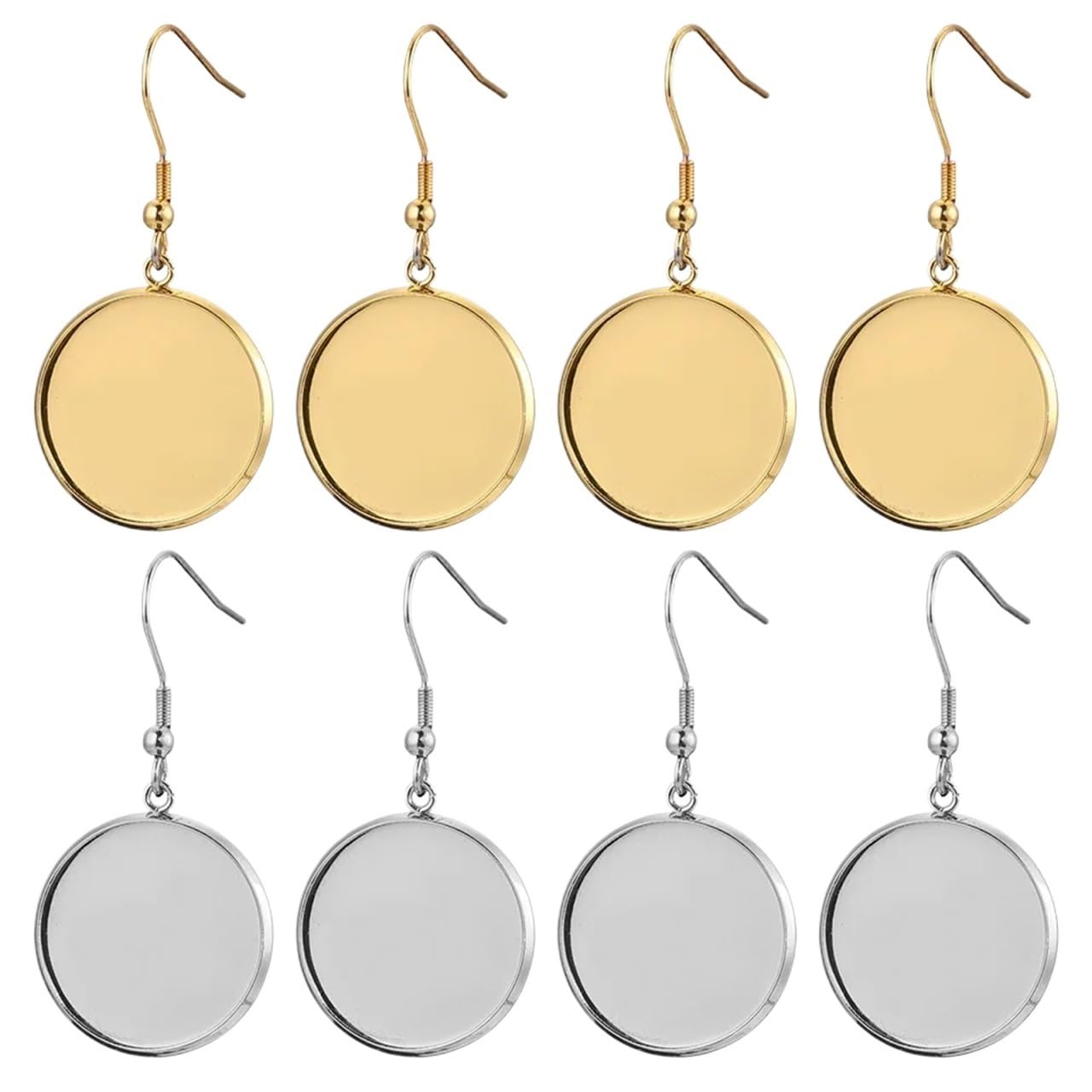 zyrqon 60pcs Lot Gold Stainless Steel Earrings Hook Cabochon Blank Base20 25 30mm Glass Resin DIY Jewelry Making(Gold,30mm)