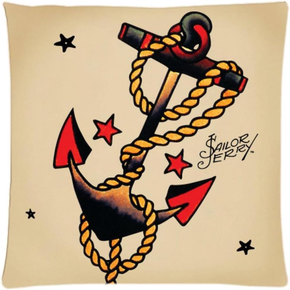 Astilnet Sailor Jerry Tattoo Print Sofa Home Decor Design Throw Pillow Case Cushion Covers Square 18 Inch